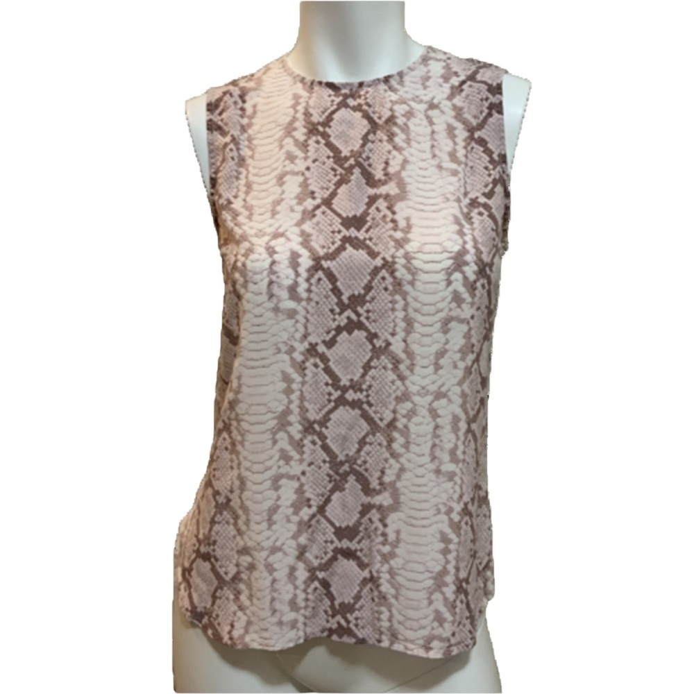 Equipment Femme Top Animal Snake Skin Print Pink XS/TP Sleeveless Silk Casual